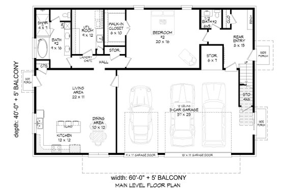 Floor Plan - Main Floor for Contemporary House Plan #932-524 - 2 bed, 2.5 bath