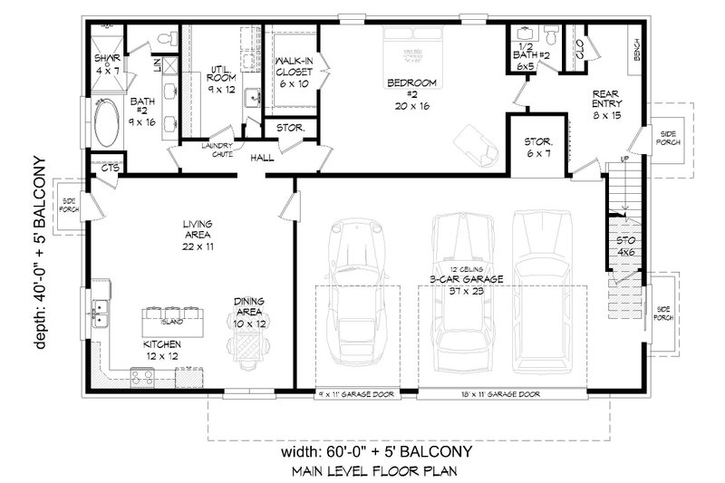 Home Plan - Floor Plan - Main Floor for Contemporary House Plan #932-524 - 2 bed, 2.5 bath