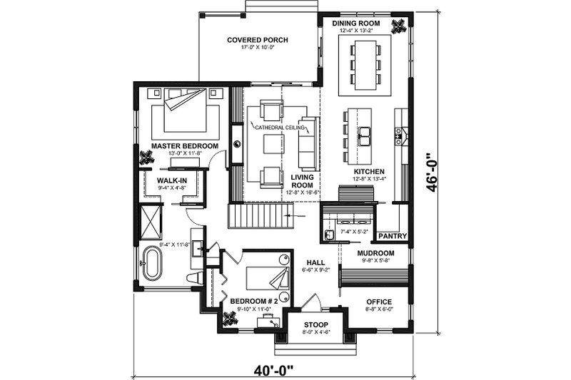 House Plan Design - Floor Plan - Main Floor for Bungalow House Plan #23-2789 - 2 bed, 1 bath