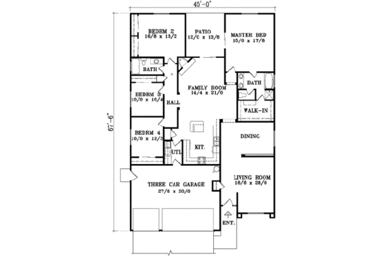 Floor Plan - Main Floor for Adobe / Southwestern House Plan #1-1441 - 4 bed, 2 bath