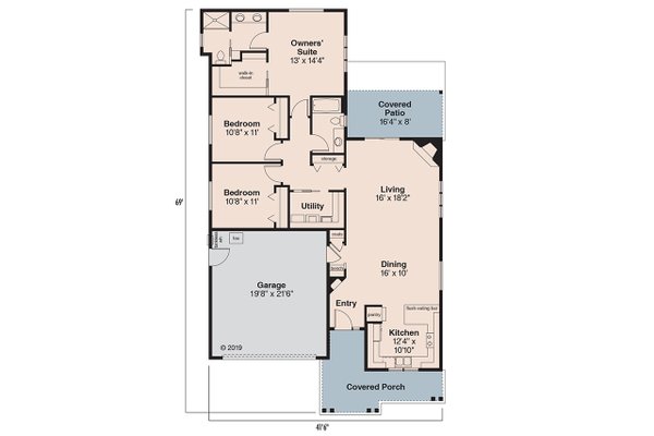 House Blueprint - Floor Plan - Main Floor for Craftsman House Plan #124-899 - 3 bed, 2 bath