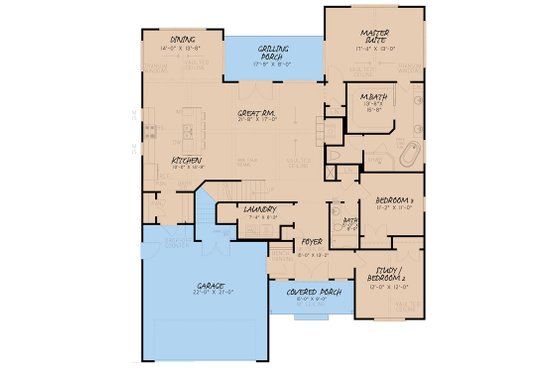 Floor Plan - Main Floor for Farmhouse House Plan #923-153 - 3 bed, 2 bath
