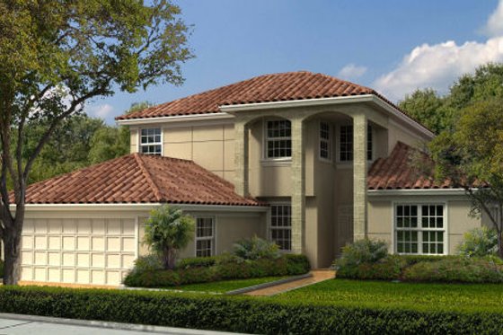 Exterior - Front Elevation for Mediterranean House Plan #420-230 - 4 bed, 2.5 bath