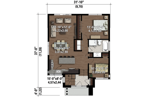 Floor Plan - Main Floor 1 for Contemporary House Plan #25-4368 - 2 bed, 1 bath