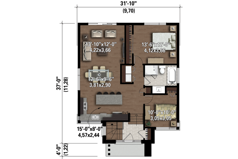 House Blueprint - Floor Plan - Main Floor 1 for Contemporary House Plan #25-4368 - 2 bed, 1 bath
