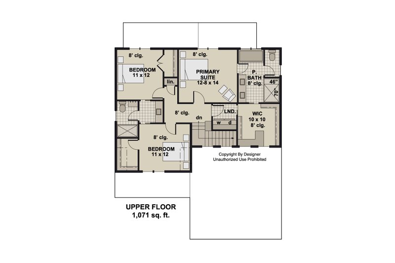 House Design - Floor Plan - Upper Floor for Farmhouse House Plan #51-1374 - 4 bed, 3.5 bath
