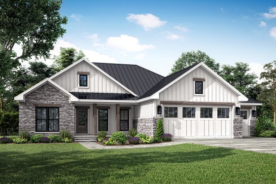 Exterior - Front Elevation 3 for Ranch House Plan #430-297 - 3 bed, 2 bath