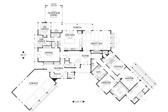 Main Level Floor Plan - 5200 square foot Craftsman Home
