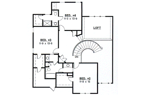 Floor Plan - Upper Floor for Traditional House Plan #67-448 - 4 bed, 3.5 bath