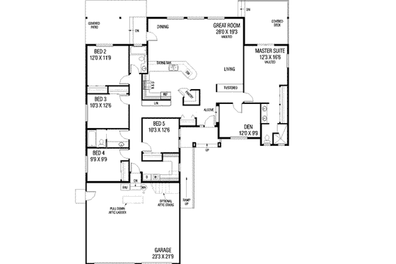 Floor Plan - Main Floor for Ranch House Plan #60-579 - 5 bed, 3 bath