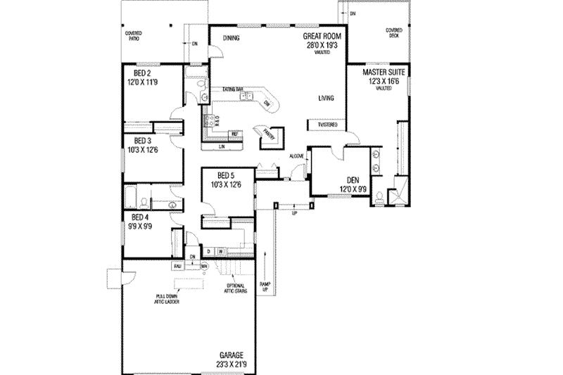 Home Plan - Floor Plan - Main Floor for Ranch House Plan #60-579 - 5 bed, 3 bath