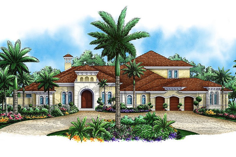 Mediterranean Style House Plan - 4 Beds 4.5 Baths 7398 Sq/Ft Plan #27-475