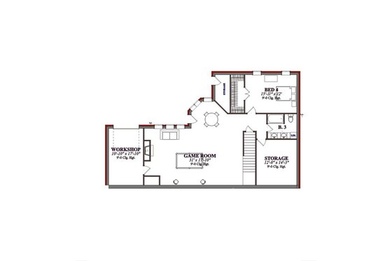 Floor Plan - Lower Floor for Traditional House Plan #63-194 - 4 bed, 3 bath