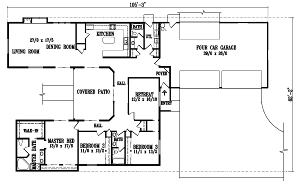 Architectural House Design - Ranch Floor Plan - Main Floor Plan #1-1191