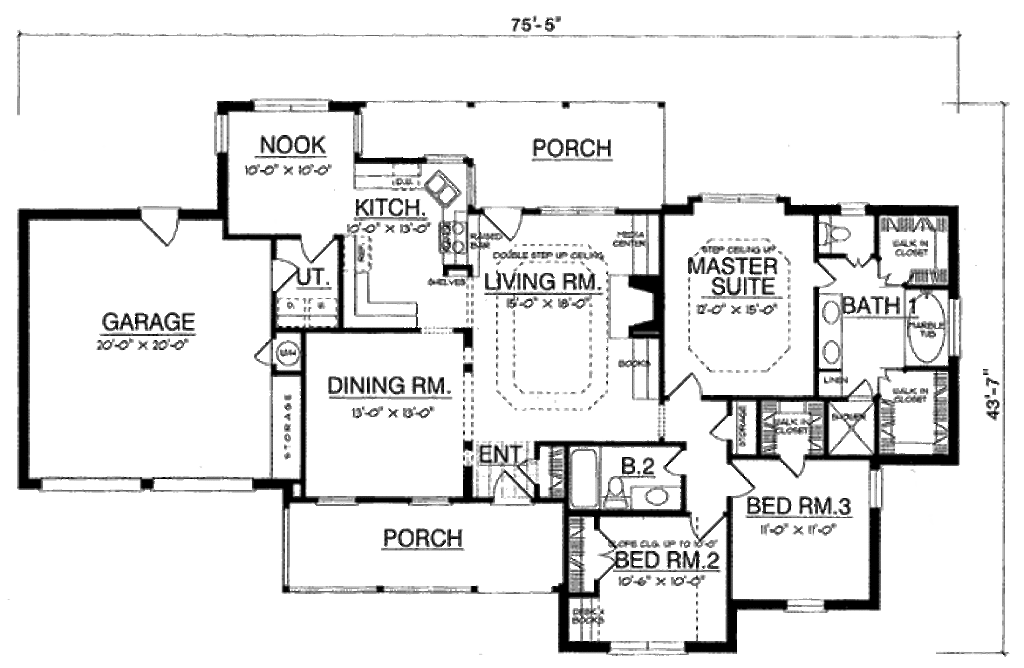 Traditional Style House Plan - 3 Beds 2 Baths 1656 Sq/Ft Plan #40-227