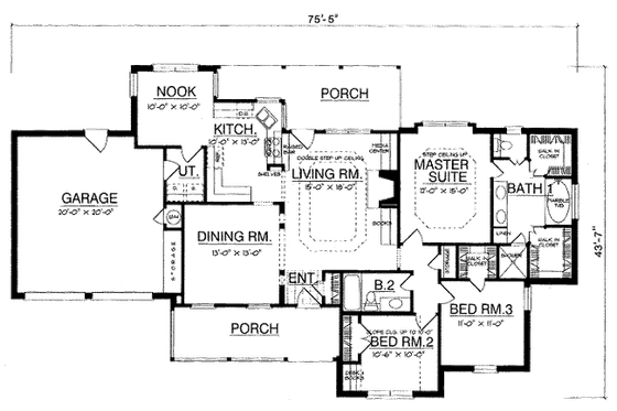 Floor Plan - Main Floor for Traditional House Plan #40-227 - 3 bed, 2 bath