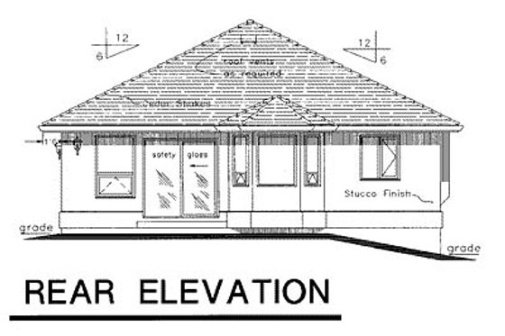 Exterior - Rear Elevation for Traditional House Plan #18-166 - 3 bed, 1 bath