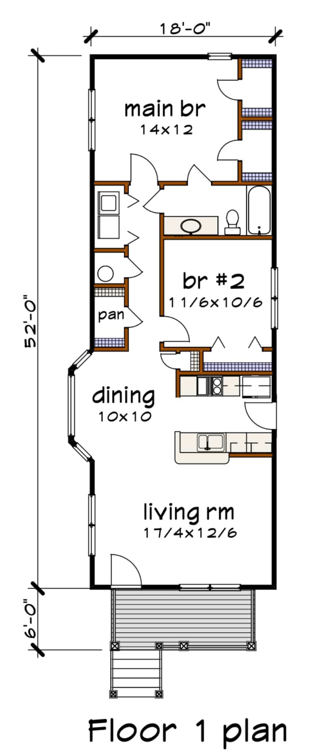 Floor Plan - Main Floor for Cottage House Plan #79-104 - 2 bed, 1 bath