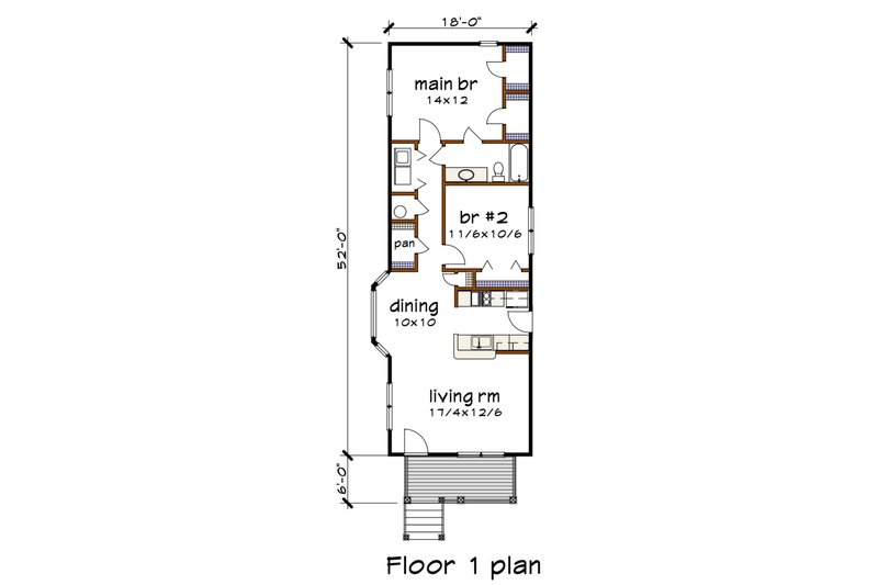 House Blueprint - Floor Plan - Main Floor for Cottage House Plan #79-104 - 2 bed, 1 bath
