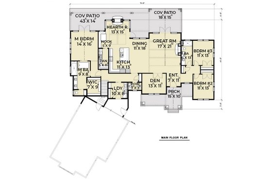 Floor Plan - Main Floor for Craftsman House Plan #1070-68 - 3 bed, 2.5 bath