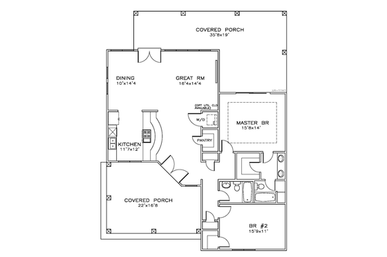 Floor Plan - Main Floor for Craftsman House Plan #8-182 - 2 bed, 2 bath