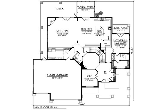 Floor Plan - Main Floor for Craftsman House Plan #70-1255 - 6 bed, 4.5 bath