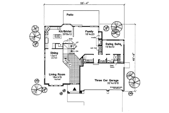 Floor Plan - Main Floor for Traditional House Plan #50-159 - 4 bed, 2 bath