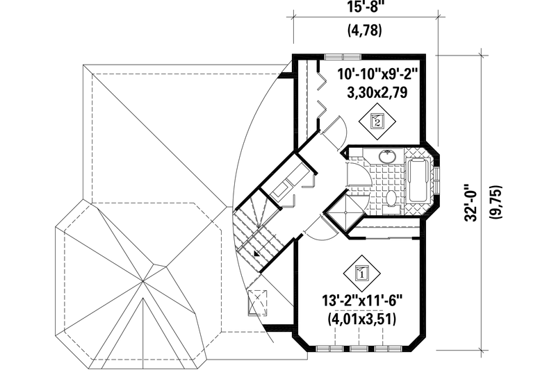 House Blueprint - Floor Plan - Upper Floor for Contemporary House Plan #25-4531 - 2 bed, 1 bath