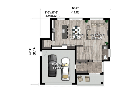 Floor Plan - Main Floor for Contemporary House Plan #25-5027 - 4 bed, 2.5 bath