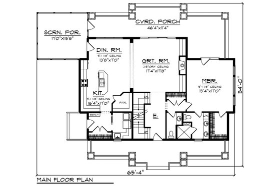 Floor Plan - Main Floor for Craftsman House Plan #70-1494 - 3 bed, 2.5 bath