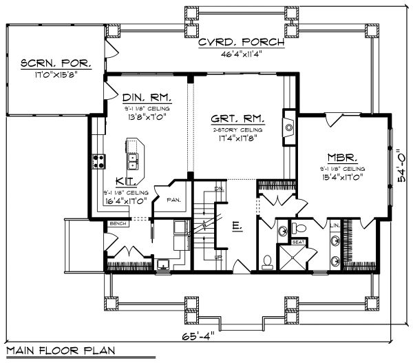 Craftsman Floor Plan - Main Floor Plan #70-1494