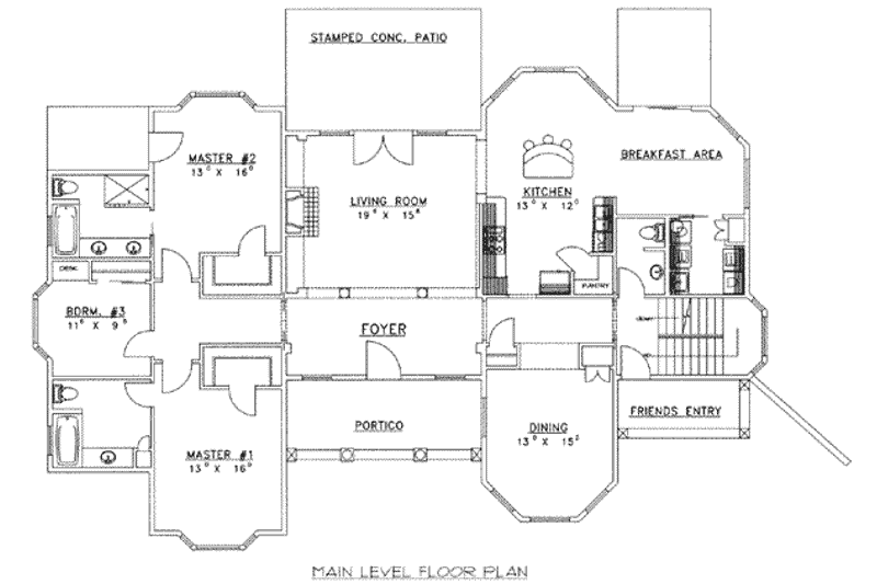 Architectural House Design - Floor Plan - Main Floor for European House Plan #117-466 - 6 bed, 6.5 bath