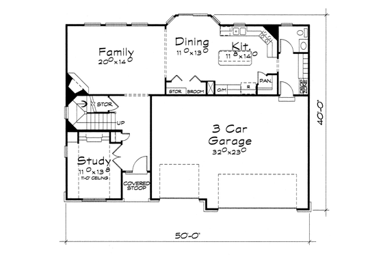 Floor Plan - Main Floor for Craftsman House Plan #20-2114 - 4 bed, 2.5 bath