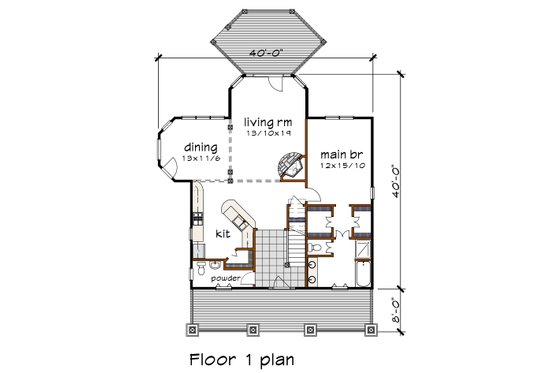 Floor Plan - Main Floor for Bungalow House Plan #79-356 - 3 bed, 2.5 bath