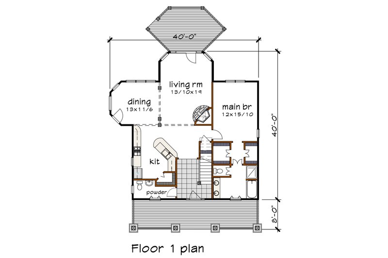 Architectural House Design - Floor Plan - Main Floor for Bungalow House Plan #79-356 - 3 bed, 2.5 bath