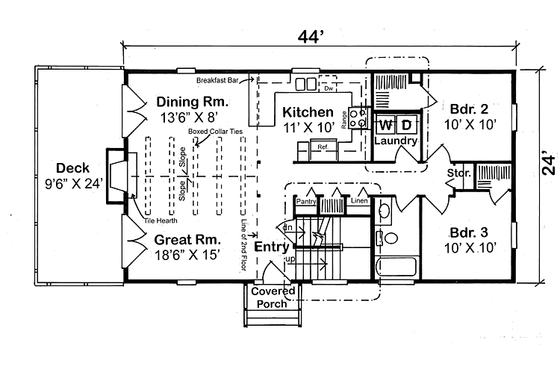 Main level floor plan - 2200 square foot traditional home