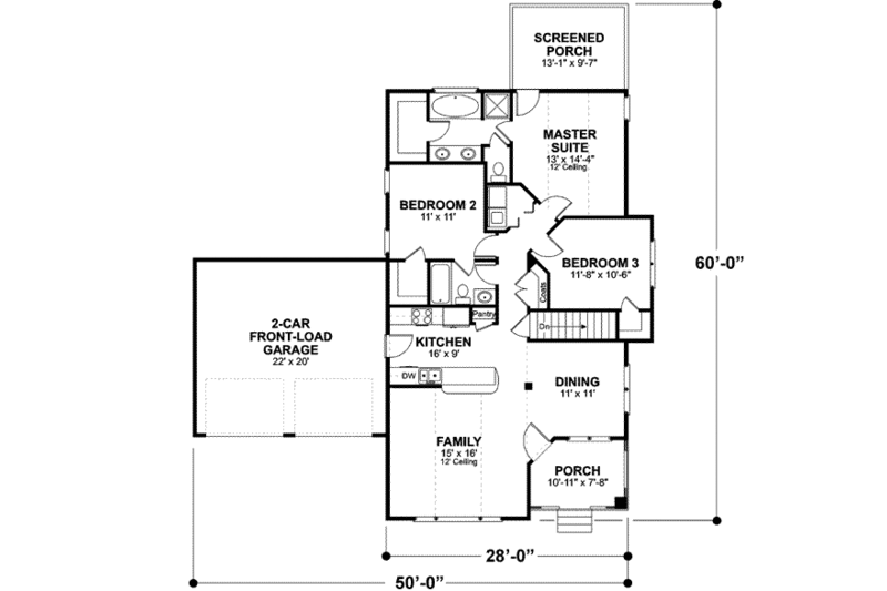 Southern Style House Plan - 3 Beds 2 Baths 1343 Sq/Ft Plan #56-231 ...