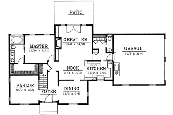 Floor Plan - Main Floor for Colonial House Plan #101-203 - 3 bed, 2.5 bath