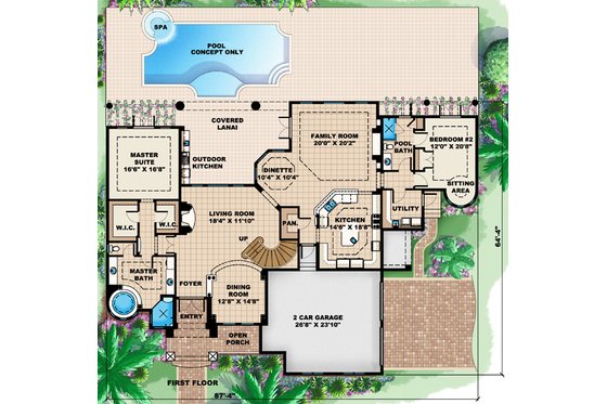 Floor Plan - Main Floor for Mediterranean House Plan #27-428 - 5 bed, 5 bath
