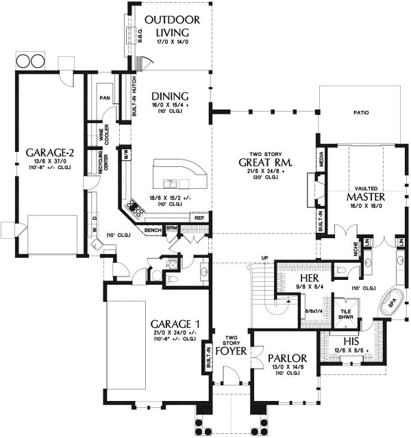 Architectural House Design - Craftsman Floor Plan - Main Floor Plan #48-973