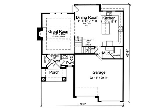 Floor Plan - Main Floor for Contemporary House Plan #46-893 - 3 bed, 2.5 bath