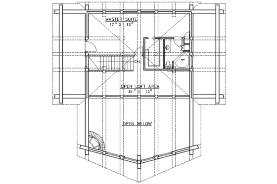 Floor Plan - Upper Floor for Log House Plan #117-103 - 2 bed, 2 bath