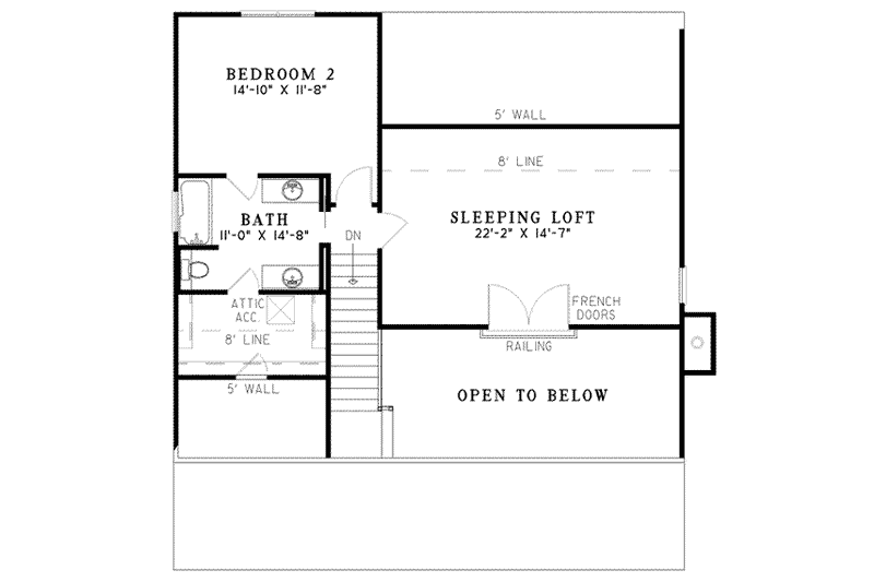 Home Plan - Floor Plan - Upper Floor for Country House Plan #17-523 - 2 bed, 2 bath