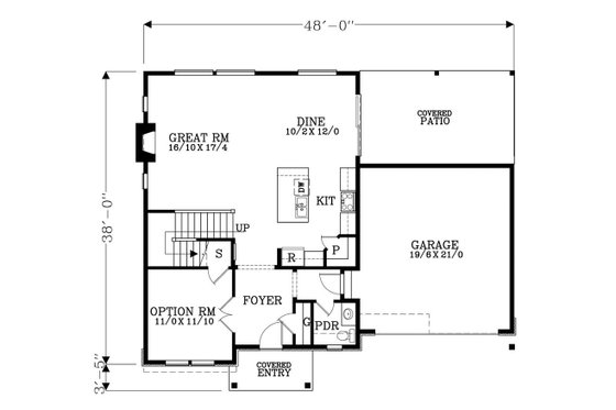 Floor Plan - Main Floor for Craftsman House Plan #53-544 - 3 bed, 2.5 bath