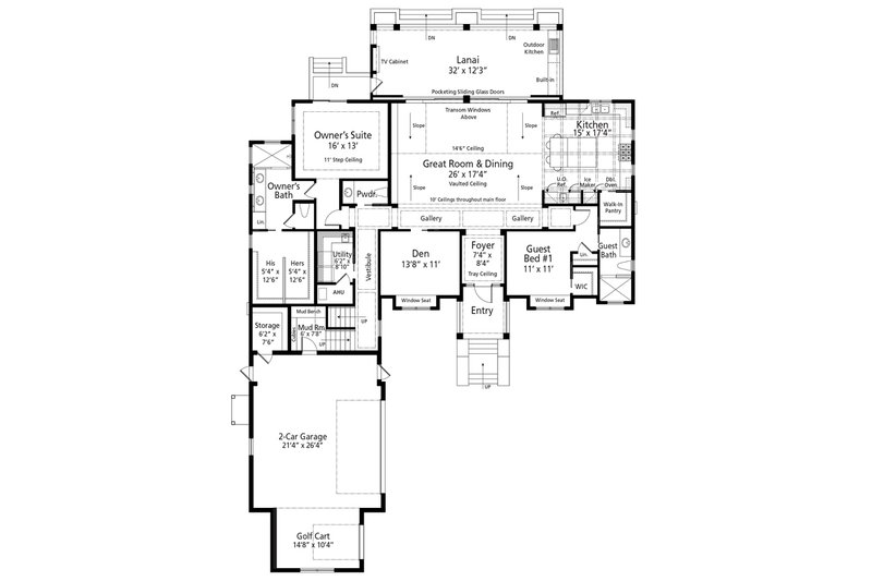 Architectural House Design - Floor Plan - Main Floor for Cottage House Plan #938-107 - 4 bed, 4 bath