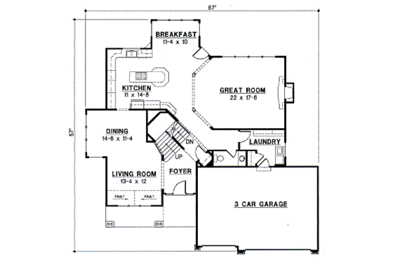 Floor Plan - Main Floor for Traditional House Plan #67-579 - 4 bed, 3.5 bath
