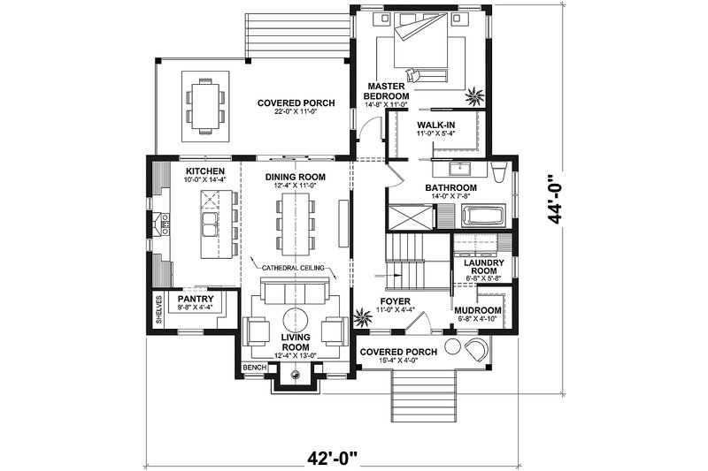 Dream House Plan - Floor Plan - Main Floor for Bungalow House Plan #23-2784 - 3 bed, 2 bath