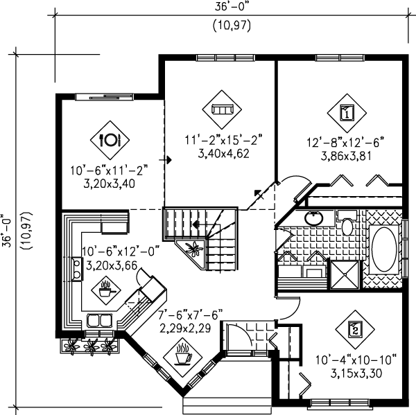 European Floor Plan - Main Floor Plan #25-1099