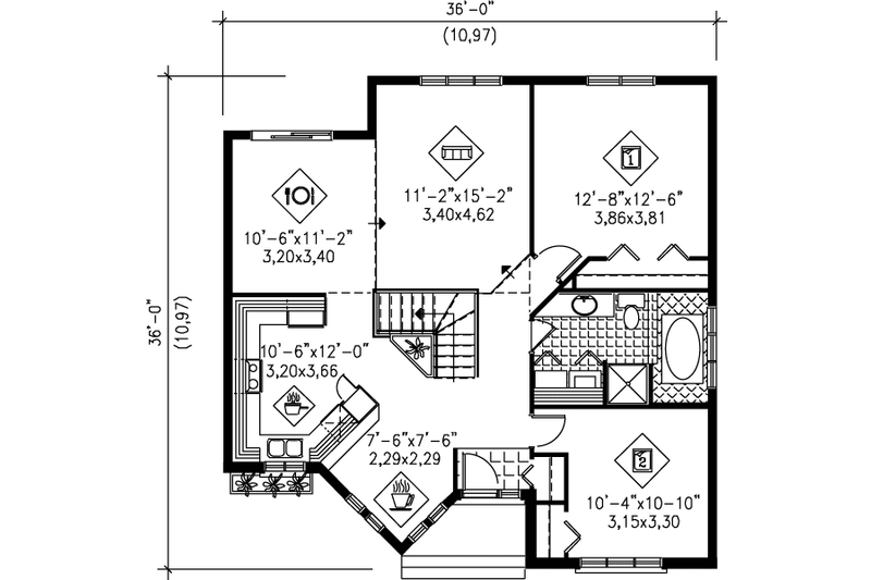 Dream House Plan - Floor Plan - Main Floor for European House Plan #25-1099 - 2 bed, 1 bath