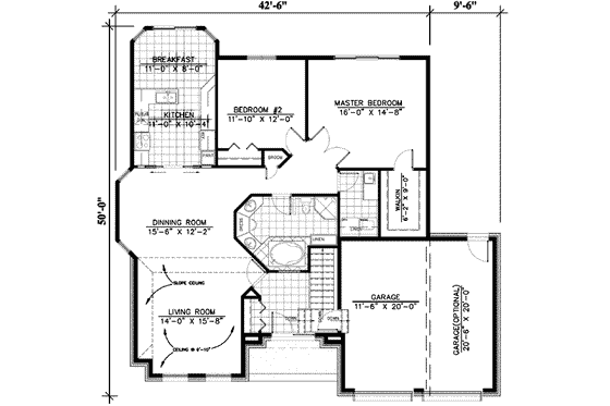 Floor Plan - Main Floor for European House Plan #138-135 - 2 bed, 1 bath